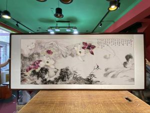 Hand-Painted Lotus Watercolor New Chinese Style Decorative Artwork for Living Room Sofa Background Wall Bedroom Meeting Room Decoration