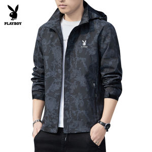 PLAYBOY Autumn Outdoor Windproof Mountaineering Jacket Hooded Casual Waterproof Jacket for Men