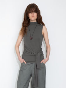 Elastic Modal Blend Sleeveless Turtleneck Tie Knitted Vest