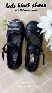 New Girls Fashion Black Shoes Cute Floral Print Childrens School Work Rubber woman black shoes Non-Slip Comfortable Durable All Seasons