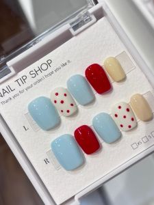 2024 Dopa Macaron Color Polka Dot Short Nail Art Detachable White Pure Handmade Wearable Nail Tips Chinese Brand New Normal Size
