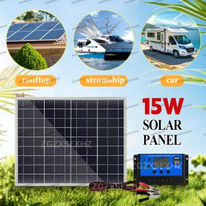 15W Solar Panel Portable Charger for Camp & Outdoor Solar Battery Power Supply with USB Port for Phones Charging Camping kits