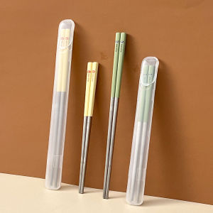 WORTHBUY Portable Cute 316 Stainless Steel Non Slip Chinese Chopsticks With Box Reusable Sushi Stick Dishwasher Safe Tableware