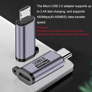 Bộ Chuyển Đổi USB 2.0 Tốc Độ Cao Micro USB Đực Sang Type-C Cái 480Mbps Chất Liệu Nhôm Có Lỗ Gắn Dây Chống Mất Cáp Truyền Dữ Liệu