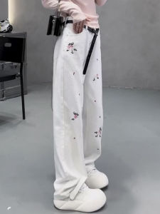 Quần Jeans Denim Ống Rộng Thêu Hoa Cỡ Lớn Cạp Cao Quần Ống Thẳng Dài Đến Sàn Thời Trang Mùa Xuân Mùa Hè Quần Jeans Denim