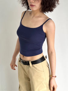 Girlsfood Solid Color Slim Fit Strapless Base Tank Top Summer New Style Thin Strap Beautiful Back Can Be Worn inside Or outside