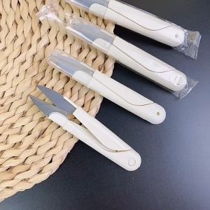 Japanese Thread Scissors Embroidery Sewing Snips Thread Cutter Spring Scissors Household Plastic Handle Safety Cover Sewing Scissors Thread Embroidery Cross-stitch Cutter Portable Cutter Mini Spring U Shape Scissors