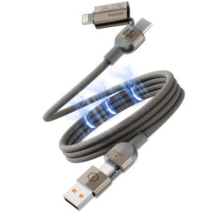 4-in-1 Magnetic Data Cable Anti-Winding 240W Fast Charging Cord USB A & Type C to iOS for iPhone iPad Huawei Xiaomi Samsung