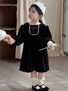 Girls Velvet Dress Princess Skirt with Fleece Long Sleeve Birthday Dress Childrens Clothing Autumn Winter New Style Casual Style