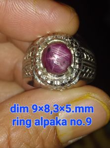 natural ruby birma unik ster 6 tajam.dim 9×83×5.mm ring alpaka no9.gosokan mulus tidak somplak/bolong