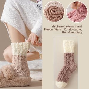 Thickened Coral Fleece Mid-Calf Socks Womens Autumn Winter Warm Floor Sleep Socks for Pregnant Women Heat Preservation