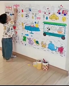 (LOẠI 3M) Tranh cuộn tô màu dán tường cho bé Cuộn tranh tô màu cắt dán 3m có keo chuyên dụng dán tường không bong tróc