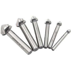 JUSTINLAU 6PCS 90 Degree 3 Slot Round Shank Chamfering End Mill High Speed Steel Countersunk Head Deburring Conical Drill Bit