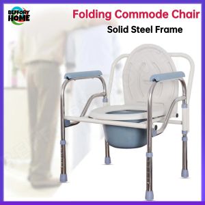 Folding Bedside Commode Chair Stainless Steel Elderly Toilet Chair with Commode Bucket Height Adjustable Toilet Stool for Pregnant Women And Disabled Bathroom