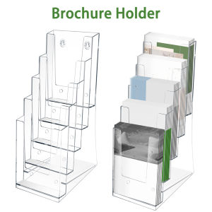 2Pcs Acrylic Brochure Holder 3/5 Tier Clear Literature Rack Flyer Holder Pamphlet Document Display for Wall Mount or Countertop