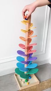 Music Tree Mainan Edukasi Anak Wooden Ball Track Montessori Perakitan Daun Rainbow Ball Game