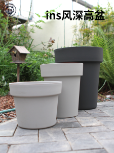 Large Size Outdoor Plastic Flower Pot Deep High Resin Holle Pot for Garden Courtyard Turtle Back Bamboo Rose Planters