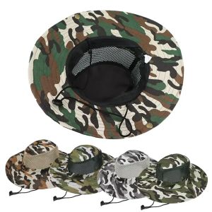 Camouflage Mesh Bucket Hats Wide Brim Beach Hat UV Protection Breathable Hunting Fishing Climbing Hiking Hat Outdoor Sun Hat