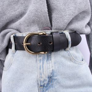 Genuine Leather Belt Mens Casual Wide Jeans Buckle Soft Copper Buckle Retro Horse Hoof Buckle Top Layer Pure Cowhide Belt