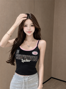 GUZILIAN | Áo Camisole In Chữ Phong Cách Mỹ Gia Vị Mới Thiết Kế Hè Dạng Đệm Định Hình