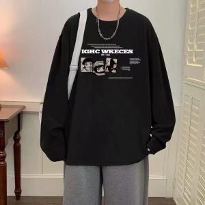 American High Street Style Pure Cotton Long Sleeve T-Shirt Casual Loose Fit for Students And Men Breathable Comfortable Sweatshirt