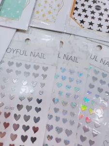 Ins Black and white Starry Heart Love Nail Stickers Gold and Silver Love Five-Pointed Star Nail Sticker 网红ins 黑白色星芒爱心美甲贴