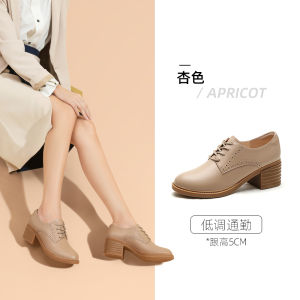 Camel Womens Shoes 2025 Autumn New Style British Style Cowhide High Heel Small Leather Shoes Buckle Thick Heel Genuine Leather Single Shoes for Women