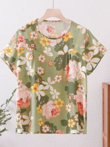 หลวม ผ้าฝ้าย ผ้าไหม เสื้อยืดแขนสั้นสไตล์แมมมี่ ฤดูร้อน ใหม่人ุ