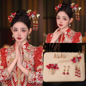 Red Gold Butterfly Bridal Hairpin Traditional Chinese Wedding Headwear Simple Elegance New Arrival from YQNA Fresh out the Box