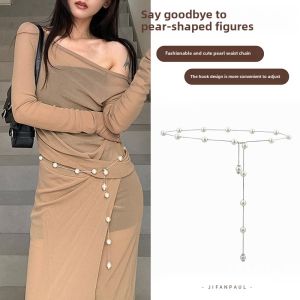 Pearl Belt Womens South Korea Skirt Easiest for Match Retro Sweet Decoration Thin Waist Chain Fitted Waist Sweater Butterfly Accessories Fashion