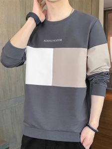 ROMON | Loose Long Sleeve Crew Neck Sweatshirt Trendy Romon Mens T-shirt Spring Casual Comfortable Cotton Polyester Blend Antioxidant