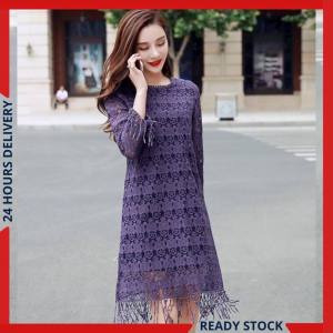 CFBOUTIQUE Korean Style Women Fashion Tassel Full Lace 3/4 Sleeve Summer Dress