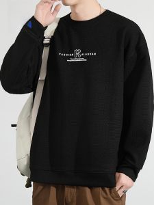 ROMON | Lomond Mens Fleece-lined Long-sleeve Round-neck Printed Sweatshirt Fashionable Base Shirt Trendy Top For Spring And Autumn