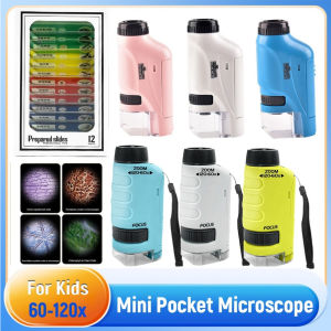 Handheld Pocket Microscope 60-120X Educational Science Microscope Battery Powered Biological Microscope Kit Outdoor Children Toy