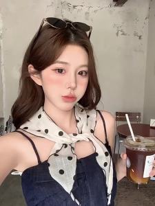 Cgediao | French Style Polka Dot Floral Scarf Light Summer Wear Accessory