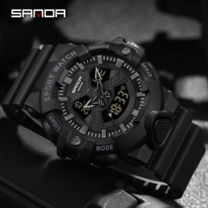 SANDA Brand Mens Dual Display Sports Chrono Watches Fashion Digital Quartz Waterproof Complete Calenda Wristwatch