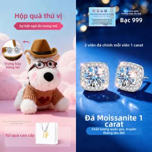 East Beauty | Bông Tai Hình Vuông 1ct Moissanite 999 Bạc