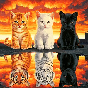Huacan 5D DIY Diamond Painting Three Kittens Water Reflection Mirror Effect Diamond Mosaic Animal New Collection 2026 Home Decor
