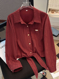 Áo Sơ Mi Nữ Tay Dài Cổ Polo Thời Trang Xuân 2025 Thiết Kế Nhỏ Gọn Có Dây Buộc Chất Liệu Polyester Chống Tia UV