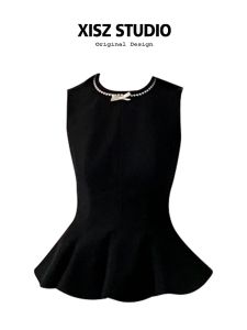 เสื้อกั๊กแขนกุดคอติดกระดุมสไตล์สาวแซ่บๆ ทรงเข้ารูป กระโปรงสั้นเอวสูง แฟชั่นฤดูร้อน เสื้อกั๊กคอตตอน สำหรับผู้หญิง