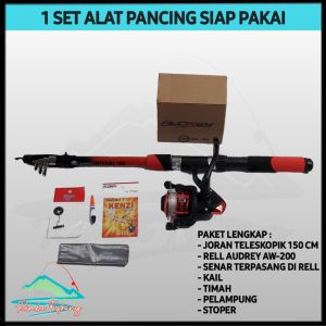 1 Set Pancing Lengkap Siap Pakai Joran Rell Dengan Senar Pancing Kail Pelampung Dan Timah Serta Stoper