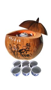 Bộ bình ủ trà trái dừa khắc chữ "Phúc sinh phú quý" / Bình trà 04 - 09 lít / Giữ ấm 3 - 6 giờ / Sản phẩm sản xuất thủ công trứ danh xứ dừa Bến Tre
