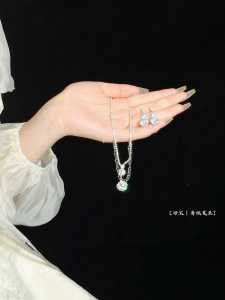 Romantic Pear Shaped Waterdrop Necklace Micro Paved Atmosphere Flashing Clavicle Chain Earring Set Galaxy Immersion Series