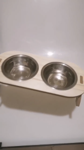 PetStern ชามอาหารสัตว์เลี้ยง ชามเอียง ตัวฐานเป็นไม้ ชามสแตนเลส ถอดล้างง่าย ไม่เป็นสนิม