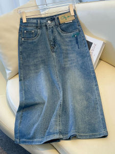 กระโปรงยีนส์เอวสูงทรงเอเอวสูงสำหรับผู้หญิง ฤดูร้อนปี 2025 กระโปรงทรงเอสีพื้น กระโปรงยีนส์ทรงเข้ารูป กระโปรงสั้น