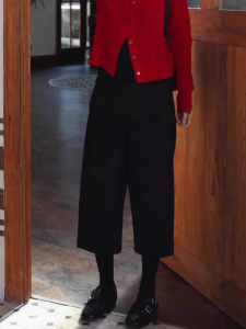 กางเกงขายาวทรงหลวมสีดำ เอวสูง ทรงตรง ทรงลำลอง สำหรับผู้หญิง ฤดูใบไม้ร่วง/ฤดูหนาว กางเกงขายาวทรงหลวม ทรงกระบอกเล็ก ทรงยาวถึงเข่า