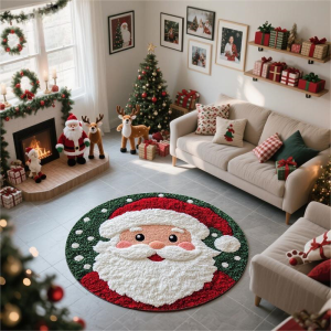 VIKAMA Giáng Sinh Santa Thảm Tròn Hoạt Hình Ngôi Sao & In Hình Cây Polyester Chống Trơn Trượt Sàn Cho Phòng Khách Phòng Ngủ Xmas Trang Trí Nhà