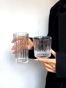 PUSAT GROSIR Striped Glass Coffee Gelas Kaca Kopi Chip Frappuccino Dessert Cangkir Unik Lucu Cantik Simple Elegan