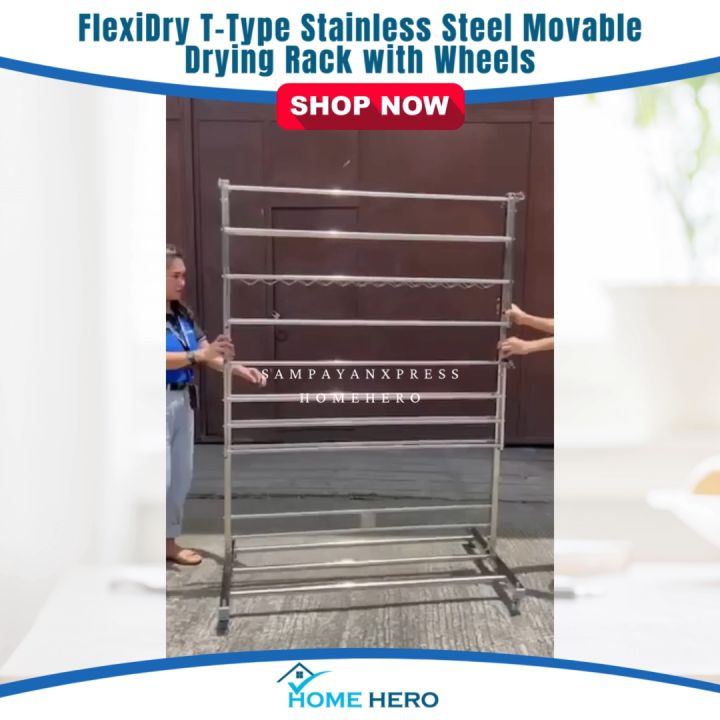 FlexiDry T-Type Stainless Steel Movable Drying Rack with Wheels ...
