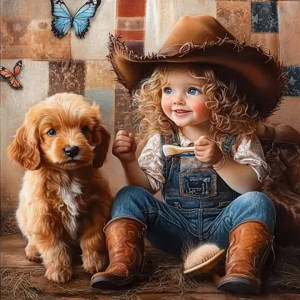 Huacan Diy Diamond Painting Portrait Girl Full Diamond Mosaic Animal Dog 5D Embroidery New 2025 Home Decoration Craft Kit